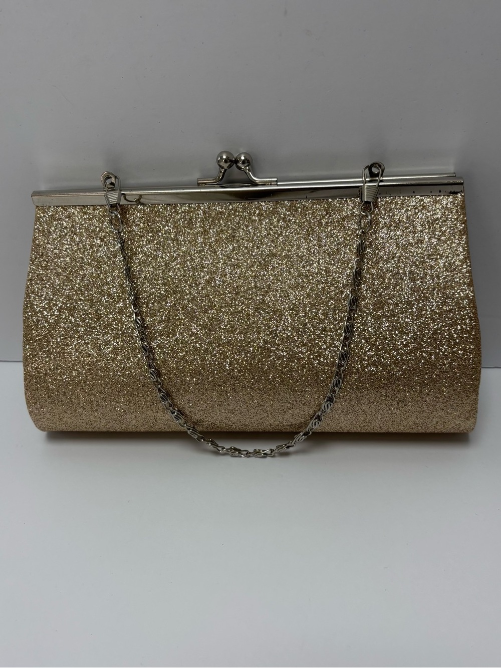 Gold Glitter Evening Clutch Purse Chain NWT